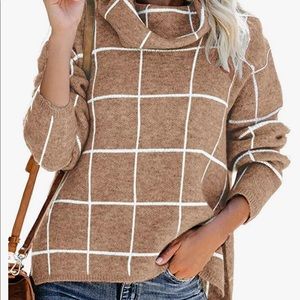 Cowl neck windowpane sweater